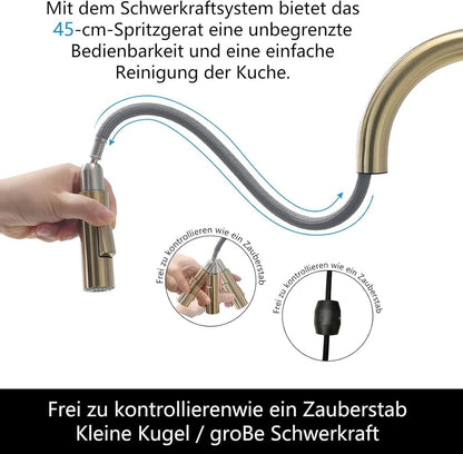 Gebürstetes Gold Niederdruck Küchenarmatur mit Ausziehbare Brause