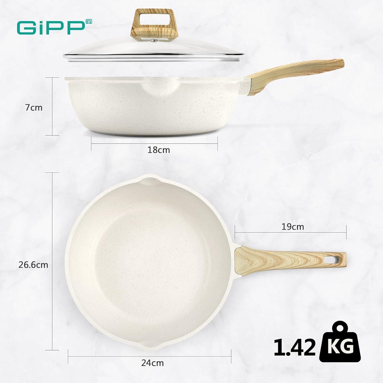 24 cm Wokpfanne mit Deckel, Antihaft Granitbeschichtung, für