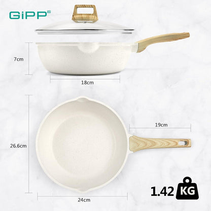 24 cm Wokpfanne mit Deckel, Antihaft Granitbeschichtung, für