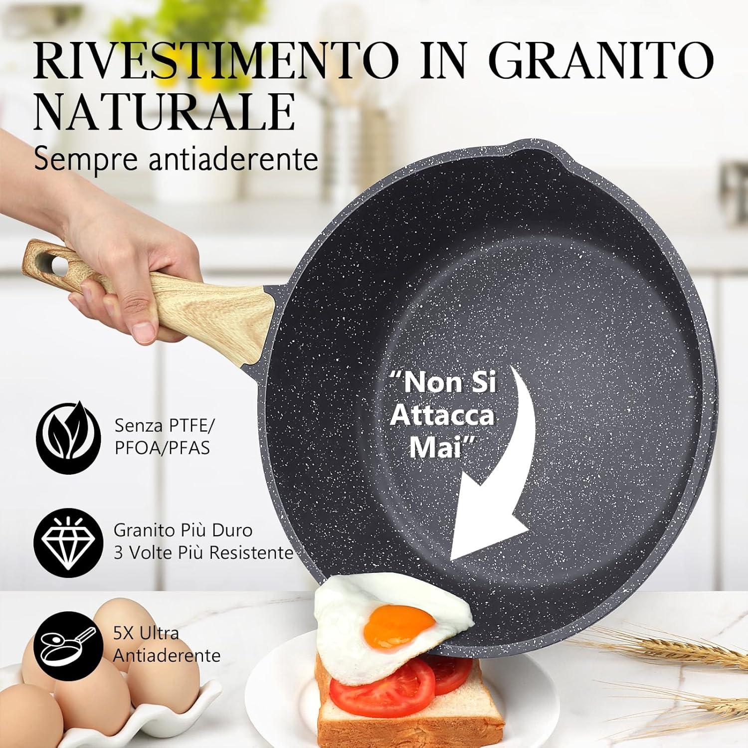 24 cm Wokpfanne mit Deckel Granit Antihaft .ecoreinigung - Grau