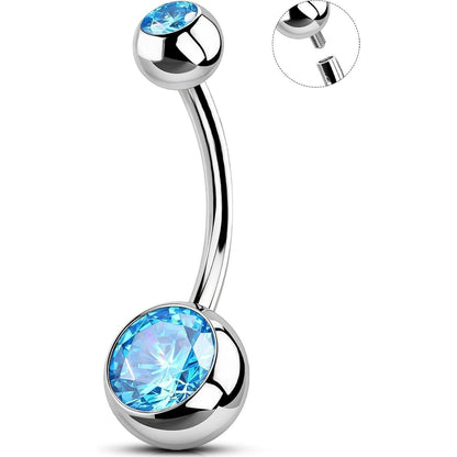 Bauchnabelpiercing Edelstahl 316L Aqua Zirkonia 14G 10-16mm