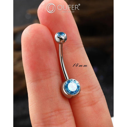 Bauchnabelpiercing Edelstahl 316L Aqua Zirkonia 14G 10-16mm
