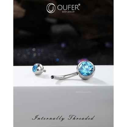 Bauchnabelpiercing Edelstahl 316L Aqua Zirkonia 14G 10-16mm