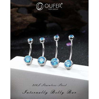 Bauchnabelpiercing Edelstahl 316L Aqua Zirkonia 14G 10-16mm