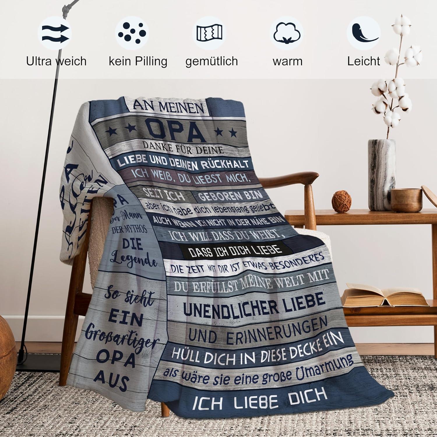 Yesbird Opa Geschenk Decke 150x130cm - Weihnachten, Geburtstag, Vatertag - Enkel Enkelin - Flanell-Fleece - Kuscheldecke