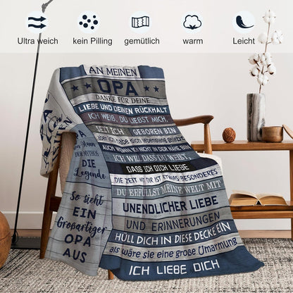 Yesbird Opa Geschenk Decke 150x130cm - Weihnachten, Geburtstag, Vatertag - Enkel Enkelin - Flanell-Fleece - Kuscheldecke
