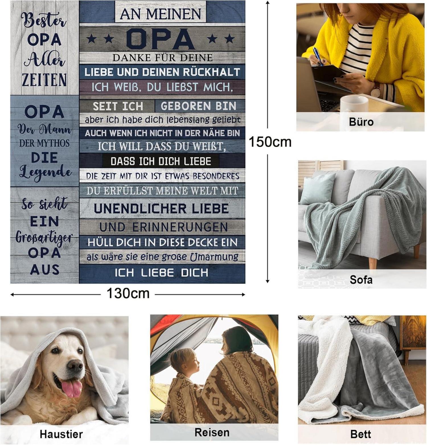 Fleece Decke Opa Geschenk für Enkel Geburtstag Weihnachten 150x130cm