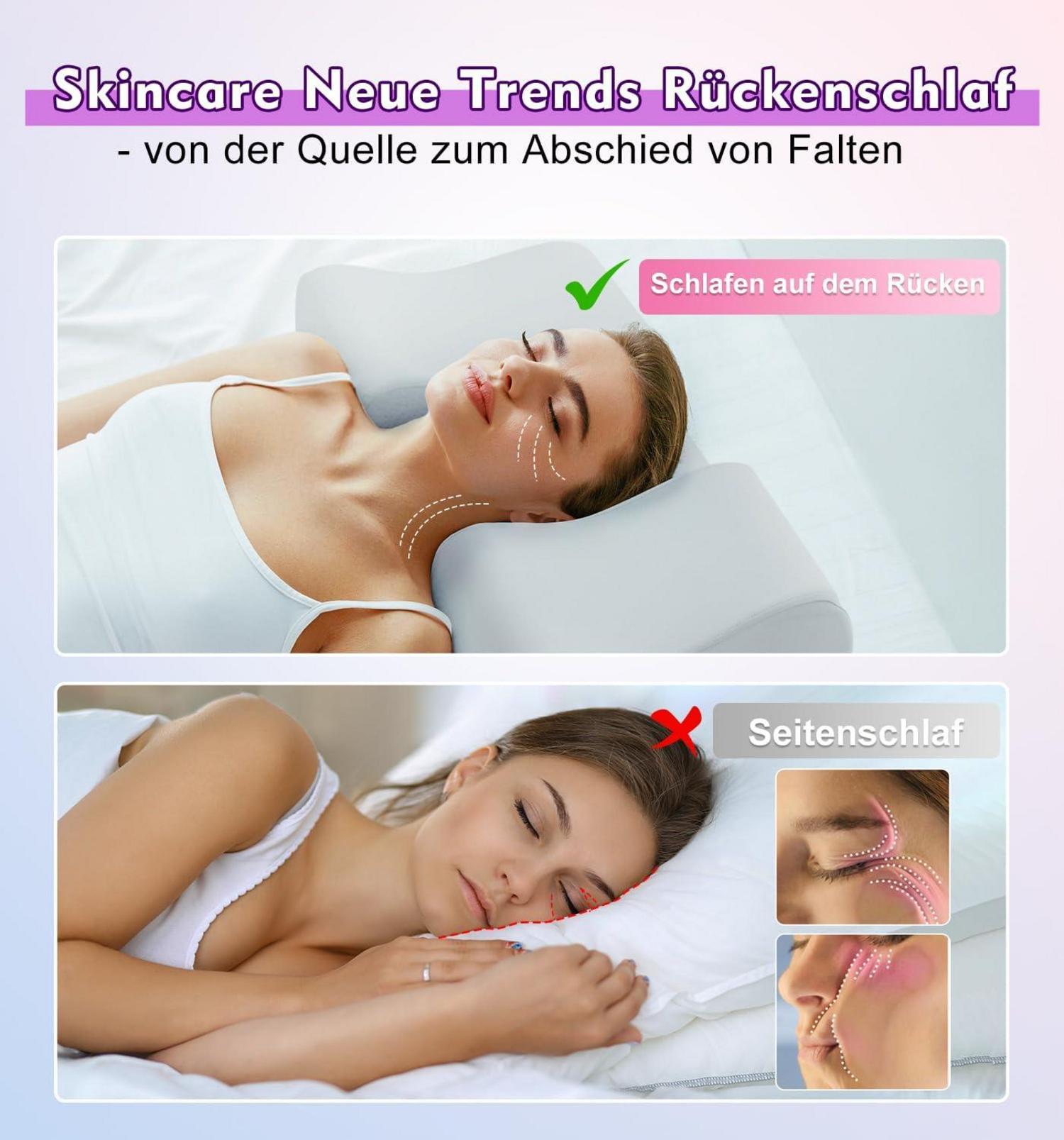 Anti Falten Kissen 2-in-1 Memory Foam Nackenstütze Grau 60*24.9*14cm