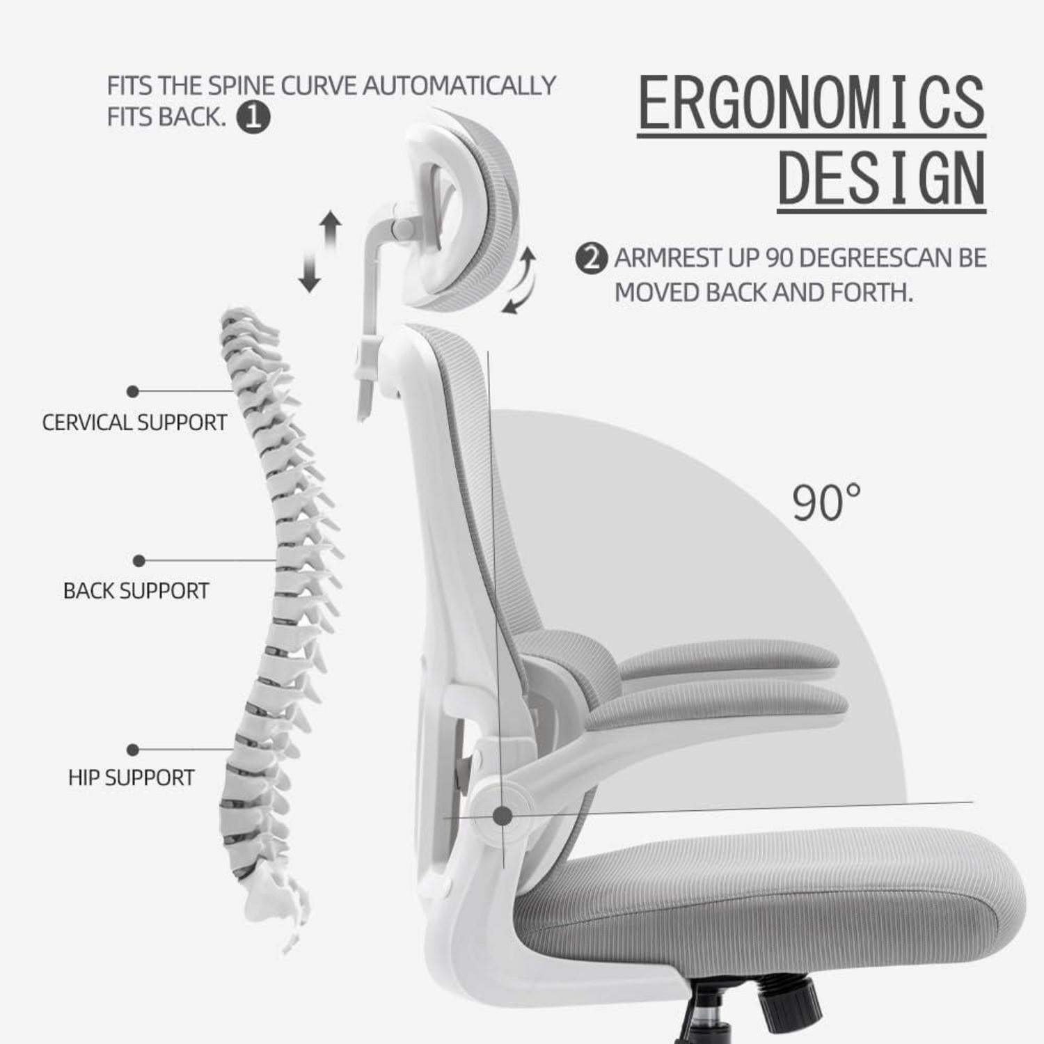 Ergonomischer Bürostuhl mit Kopfstütze und Lordosenstütze - Atmungsaktiv