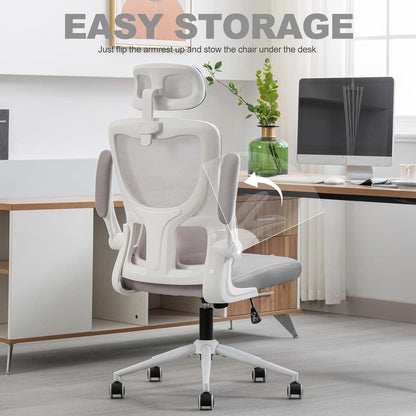 Ergonomischer Bürostuhl mit Kopfstütze und Lordosenstütze, atmungsaktiv, schaukelbar