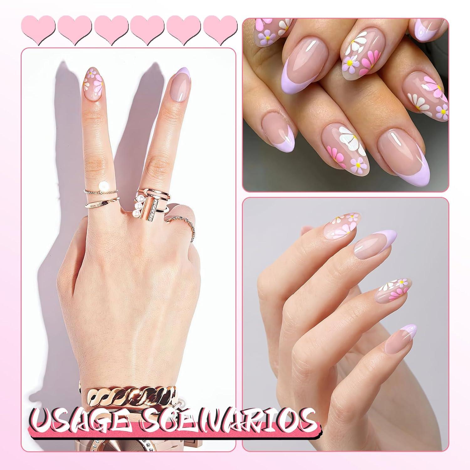 24Pcs Colorful Daisy Press on Nails Set with Jelly Glue