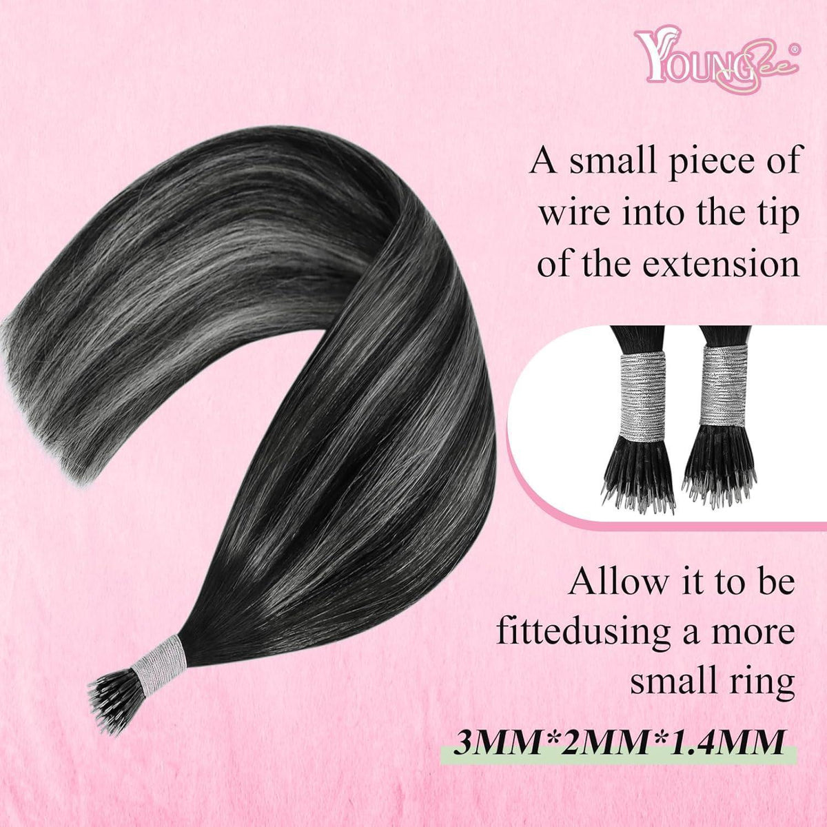 Echthaar Extensions Nanoring Ombre Schwarz Silber 50cm