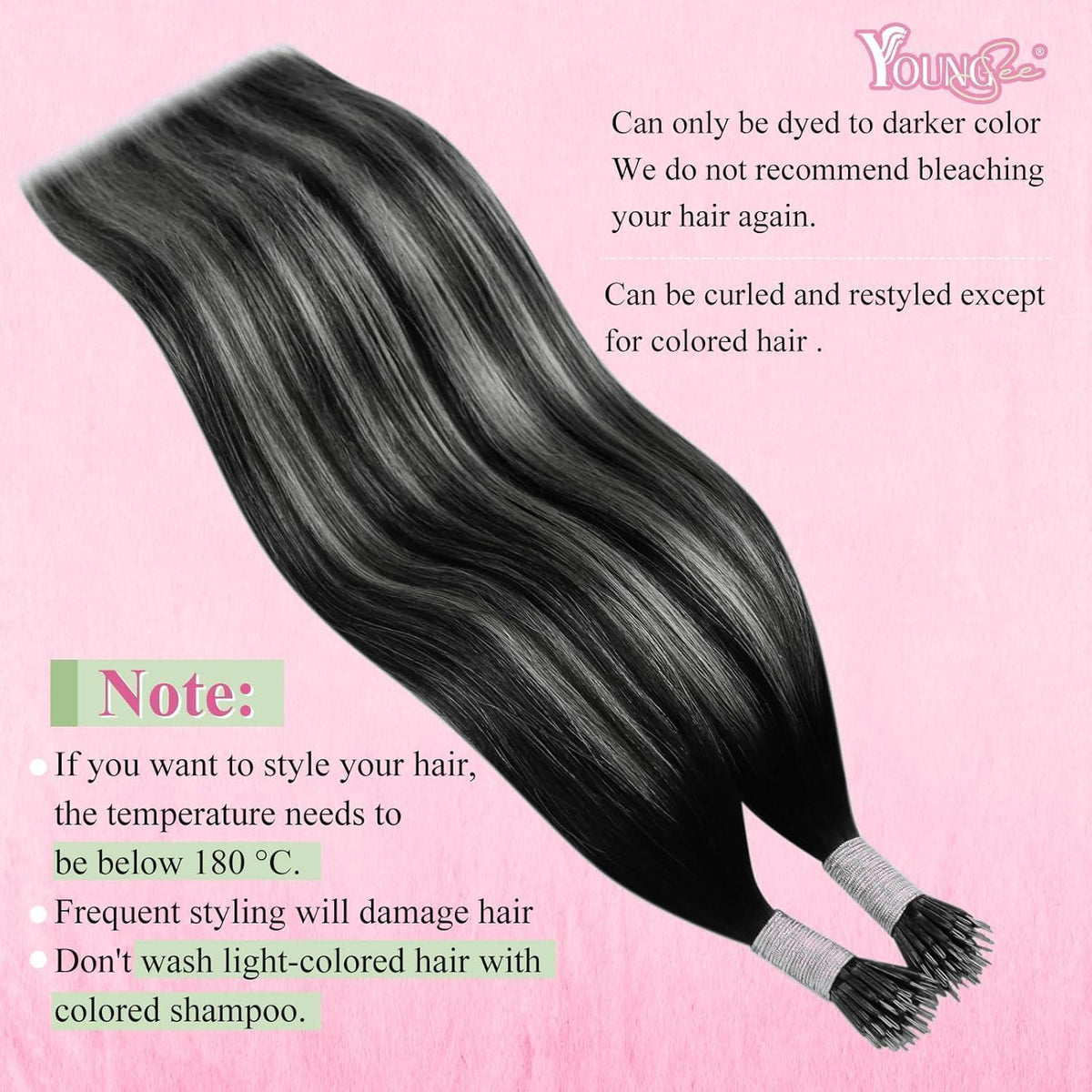 Echthaar Extensions Nanoring Ombre Schwarz Silber 50cm