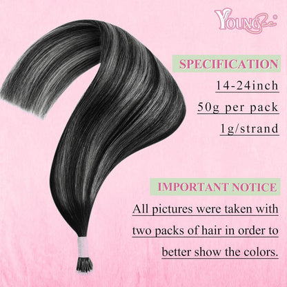 Echthaar Nanoring Extensions Ombre Schwarz Silber 45cm