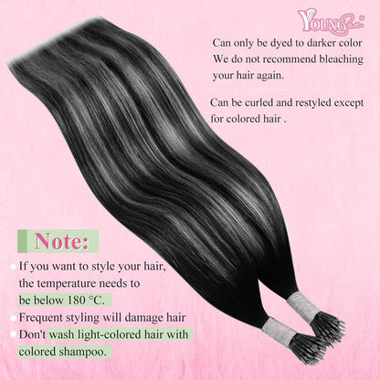 Echthaar Nanoring Extensions Ombre Schwarz Silber 45cm