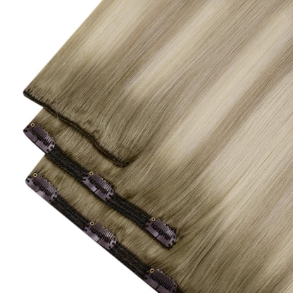 Clip-in Echthaar Extensions Ombre Aschblond Platinblond 50cm