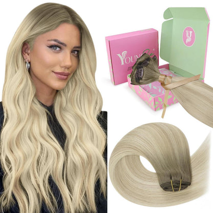 Clip-in Echthaar Extensions Ombre Aschblond Platinblond 55cm