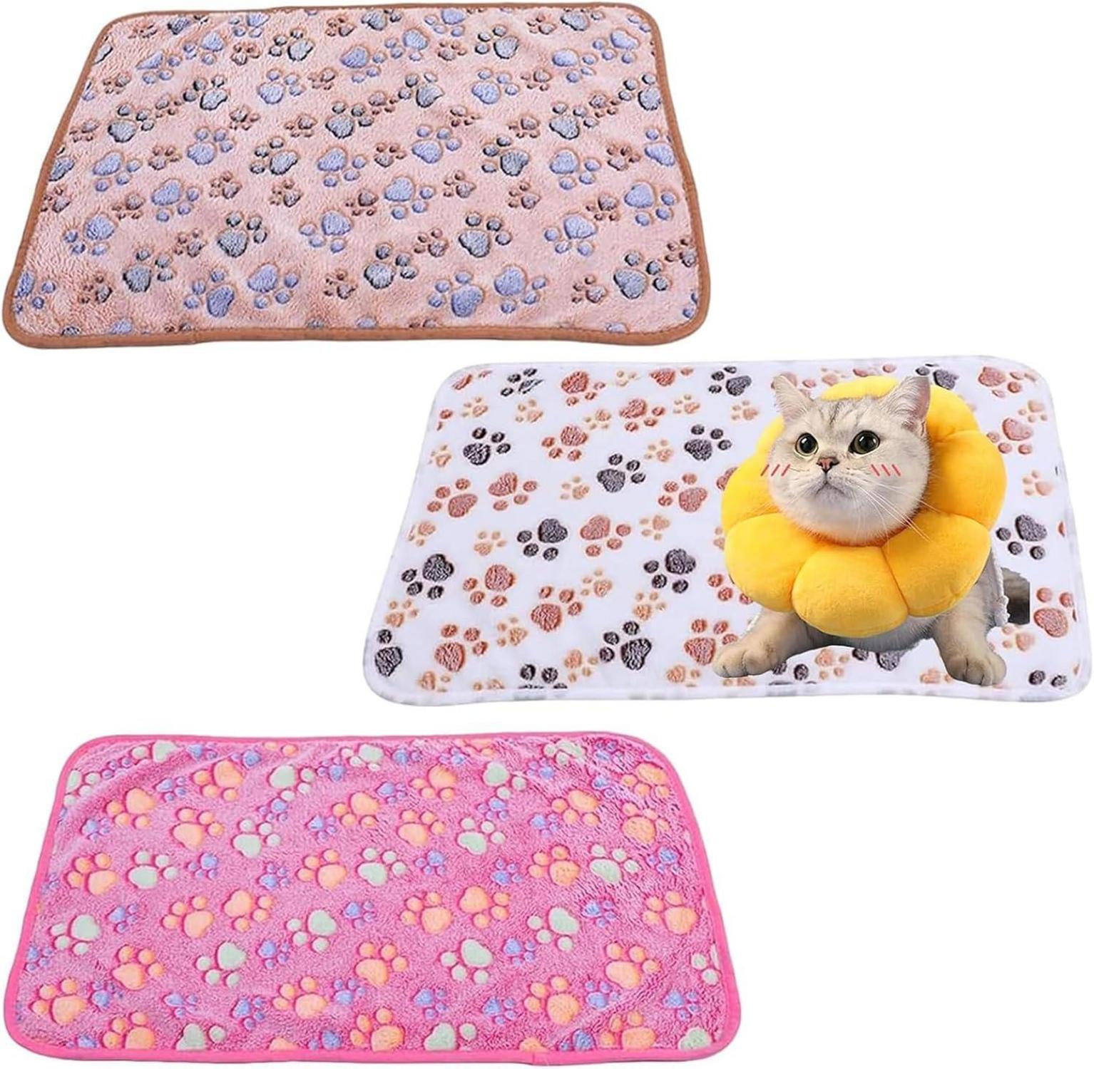 Katzen- und Hundedecke Flauschig 3er Set Pfotenabdruck 40x60cm