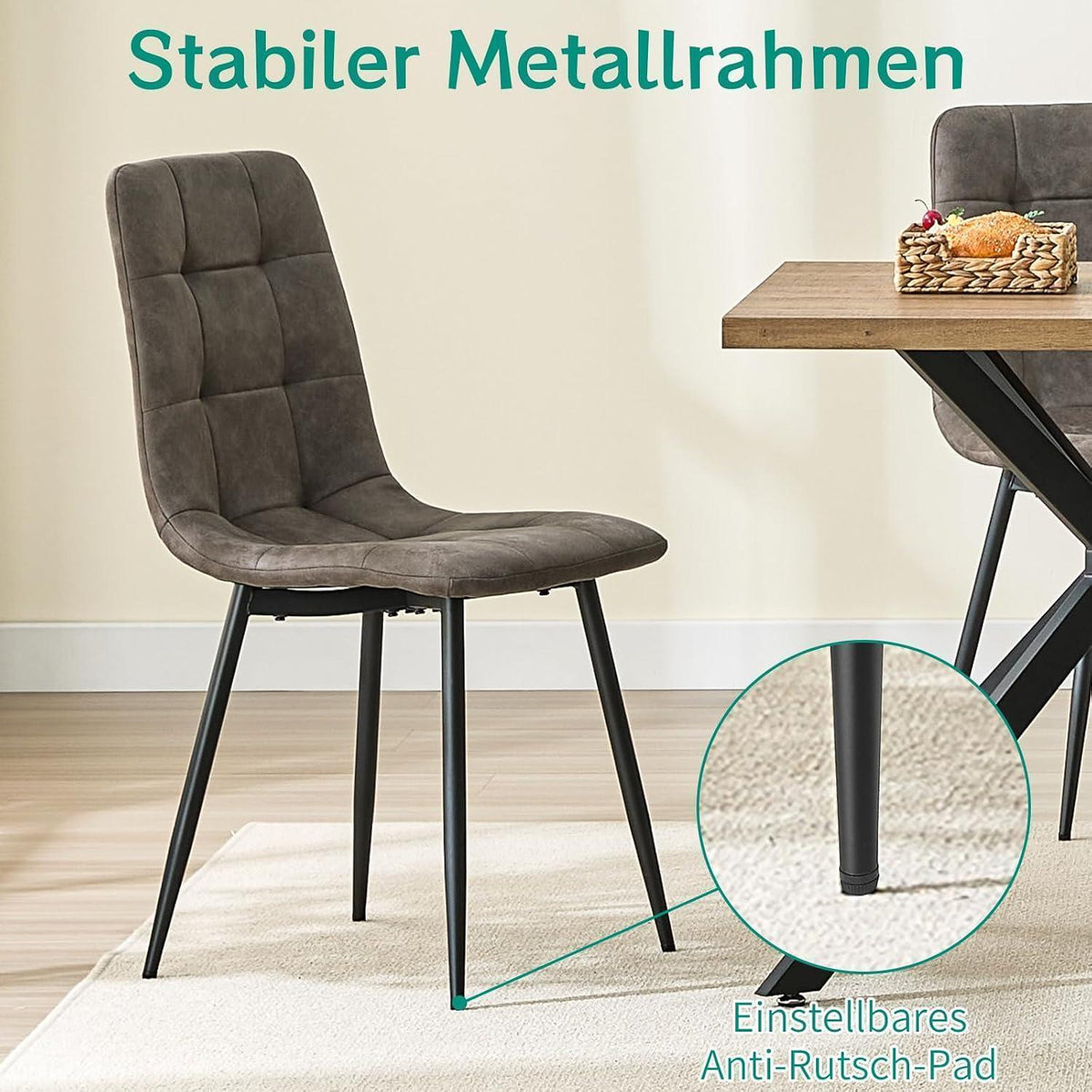 LEWE Esszimmerstühle 4er Set, Dunkelbraun in Lederoptik