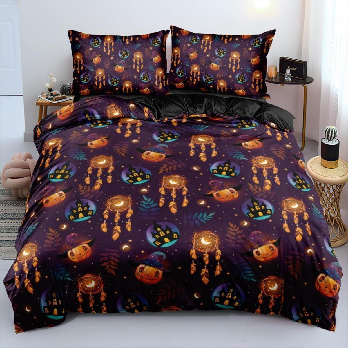 Halloween Bettwäsche Set 135x200 cm - Kürbis & Laterne 4-teilig