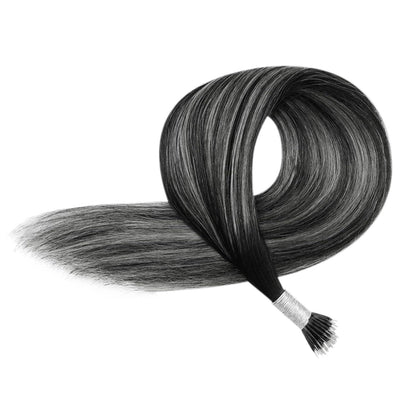 Nano Ring Haarverlängerung Ombre Schwarz Silber 35cm Echthaar