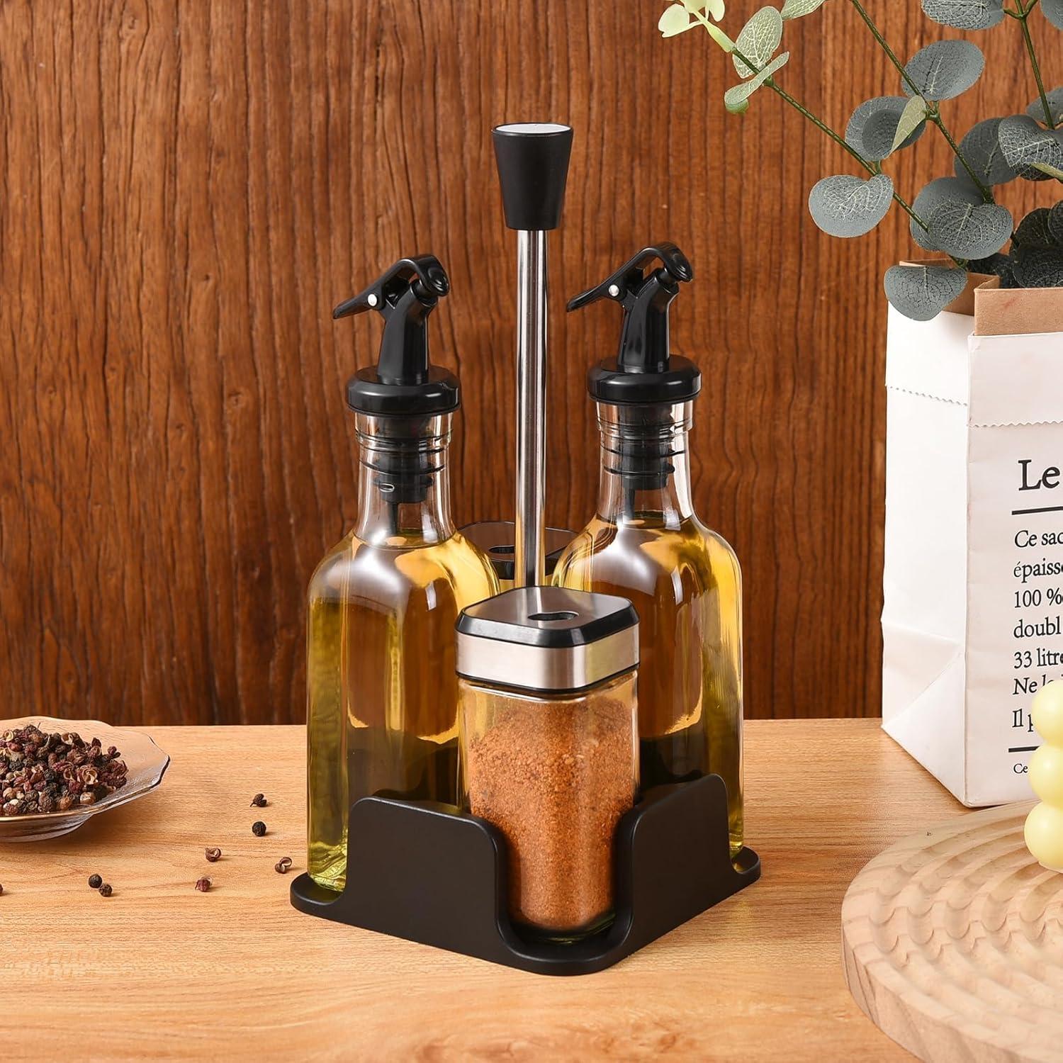 Gewürzgläser Set 2x120ml eckig + Gewürzregal + Essig-Öl-Flaschen 2x200ml