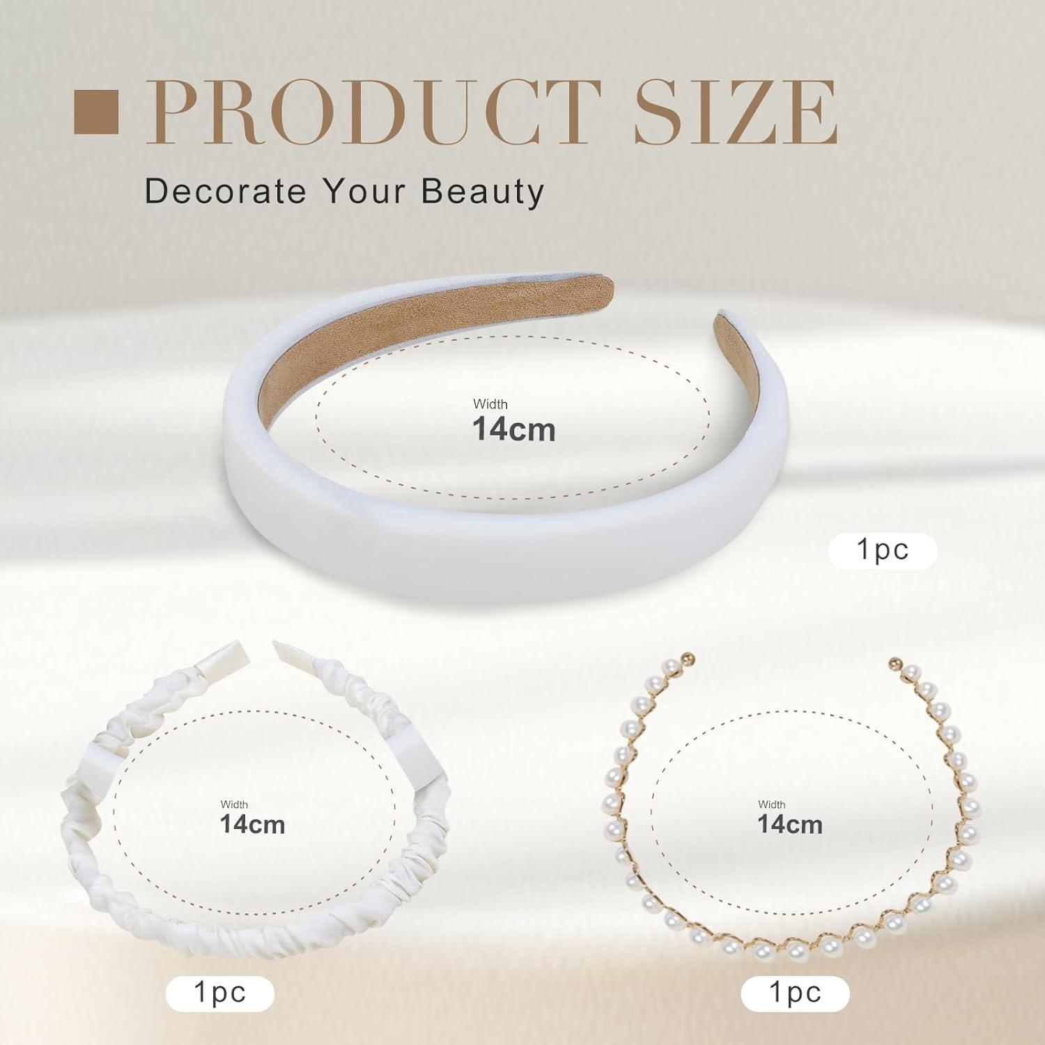 3er Set Weiße Haarreifen für Damen und Mädchen, Stoff