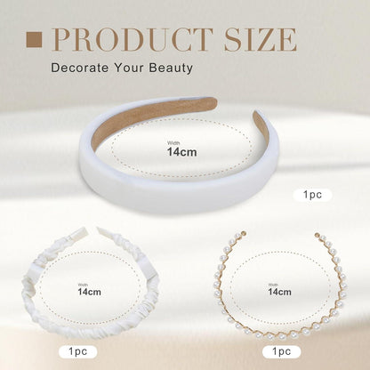 3er Set Weiße Haarreifen für Damen und Mädchen, Stoff