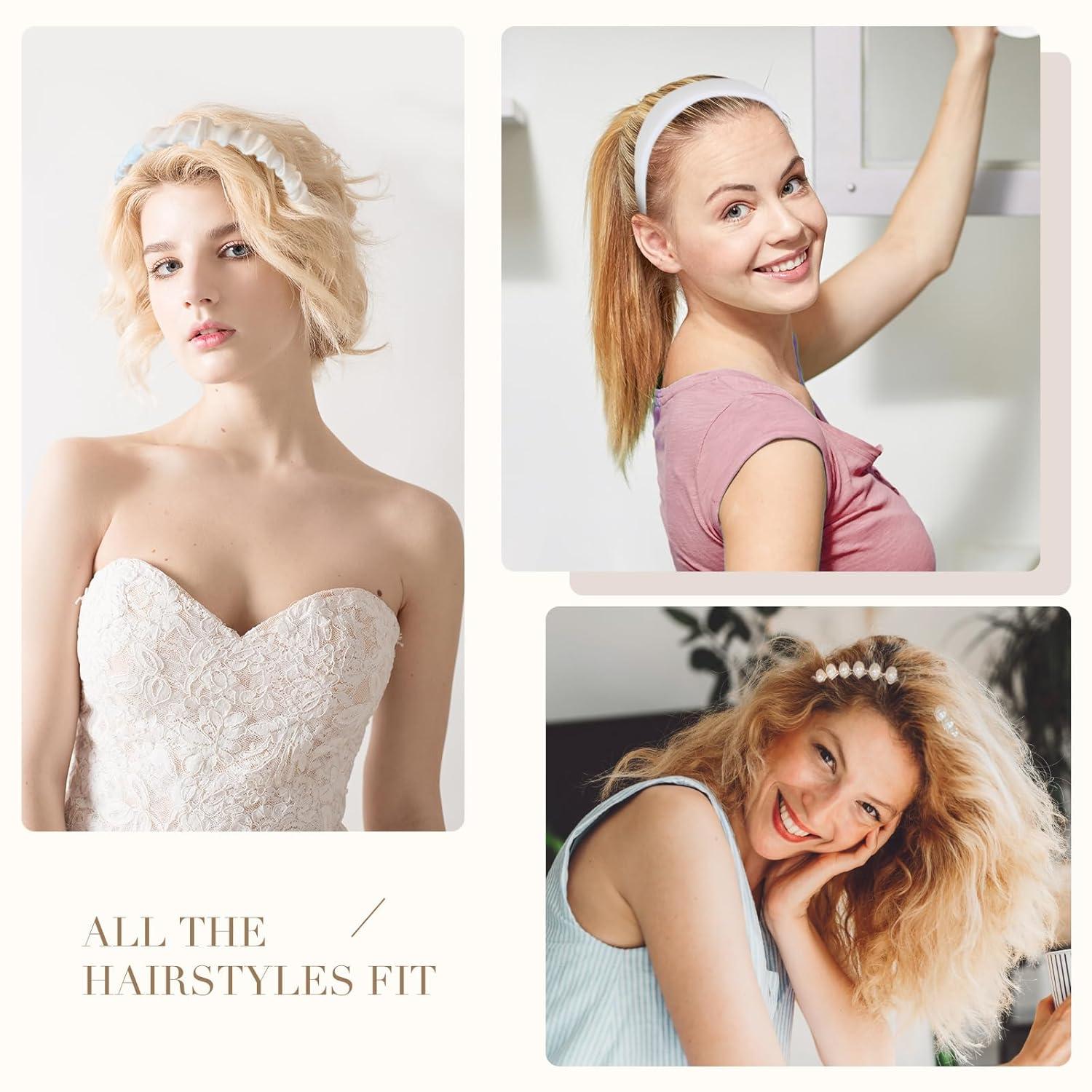 3er Set Weißer Haarreif Breit Stoff Haarband für Damen Mädchen