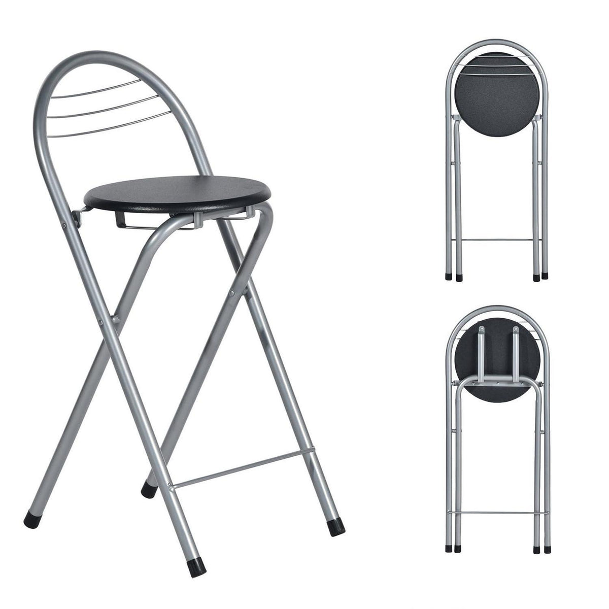 Klappbarer Barhocker – Schwarz & Silber, 61cm Sitzhöhe