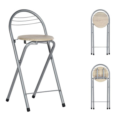 Klappbarer Barhocker Holzoptik & Silber – 61cm Sitzhöhe