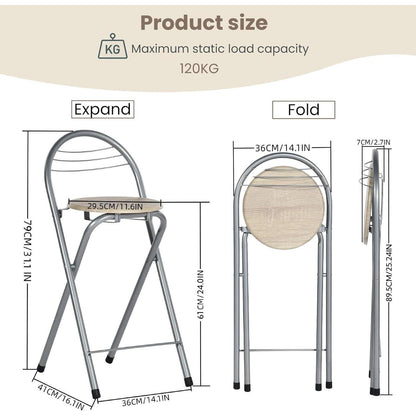 Klappbarer Barhocker Holzoptik & Silber – 61cm Sitzhöhe