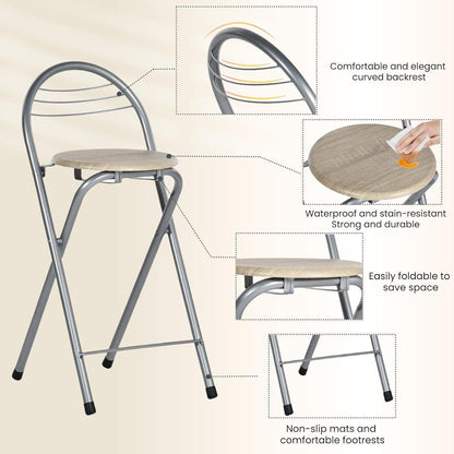 Klappbarer Barhocker Holzoptik & Silber – 61cm Sitzhöhe
