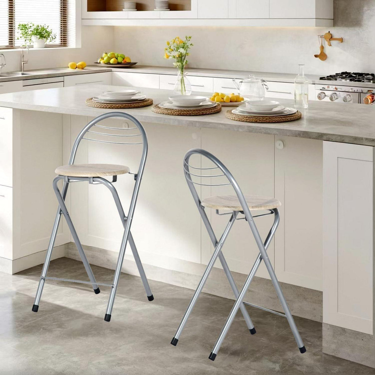 Klappbarer Barhocker Holzoptik & Silber – 61cm Sitzhöhe