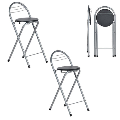 Klappbarer Barhocker 2er Set – Schwarz & Silber, 61cm Sitzhöhe