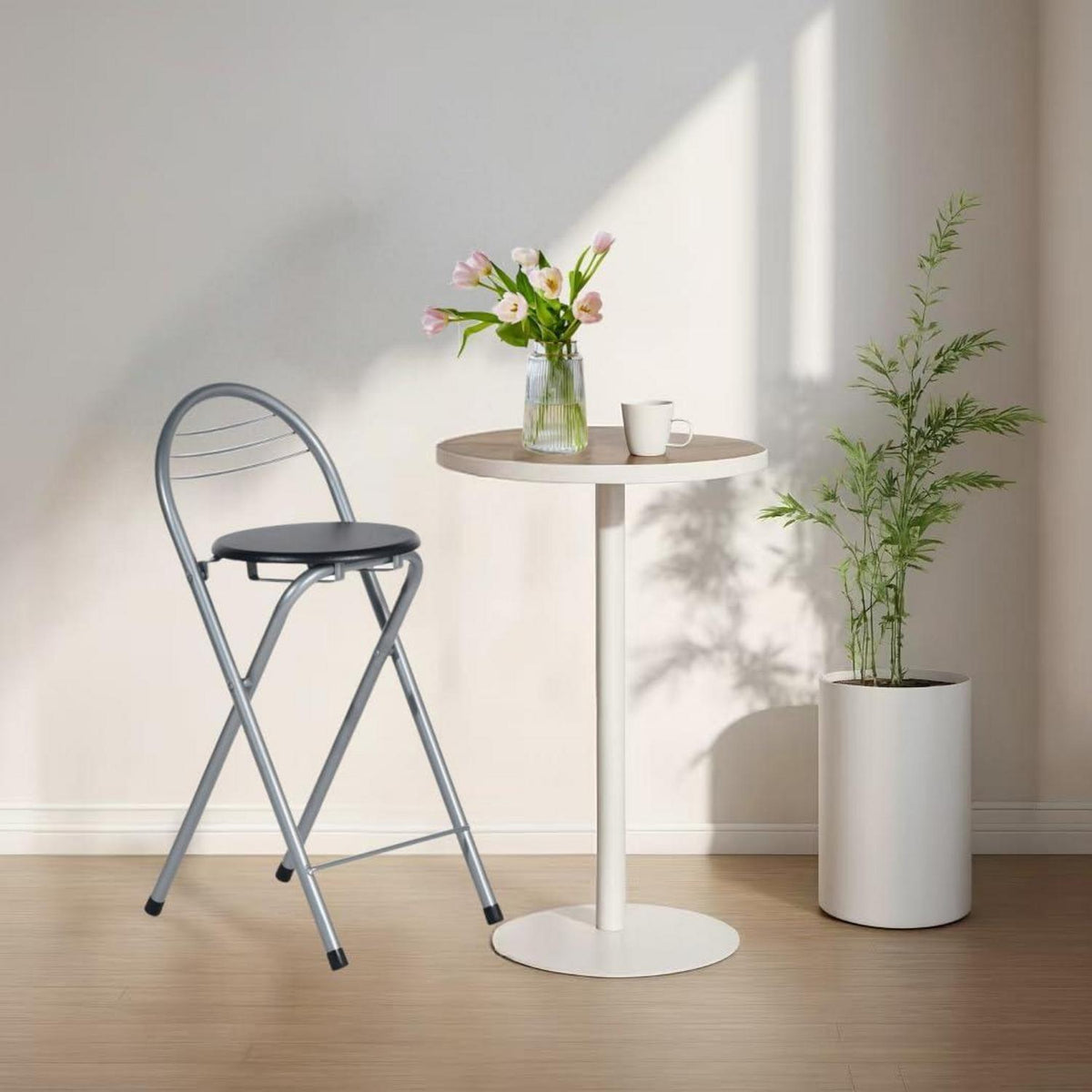 Klappbarer Barhocker 2er Set – Schwarz & Silber, 61cm Sitzhöhe