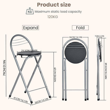 Klappbarer Barhocker 2er Set – Schwarz & Silber, 61cm Sitzhöhe