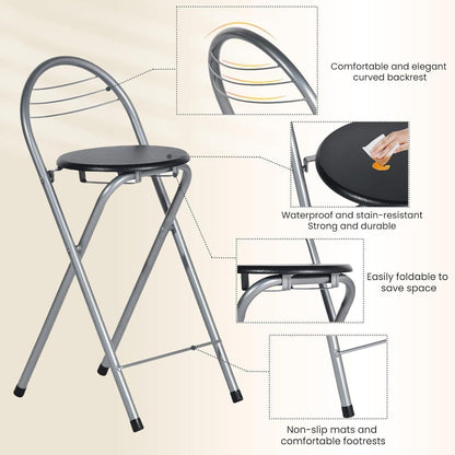 Klappbarer Barhocker 2er Set – Schwarz & Silber, 61cm Sitzhöhe