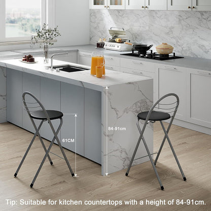 Klappbarer Barhocker 2er Set – Schwarz & Silber, 61cm Sitzhöhe