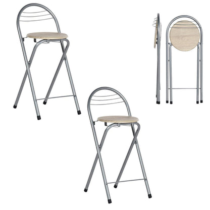 Klappbarer Barhocker 2er-Set – Holzoptik & Silber, 61cm Sitzhöhe