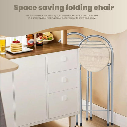 Klappbarer Barhocker 2er-Set – Holzoptik & Silber, 61cm Sitzhöhe