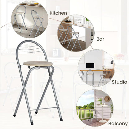 Klappbarer Barhocker 2er-Set – Holzoptik & Silber, 61cm Sitzhöhe