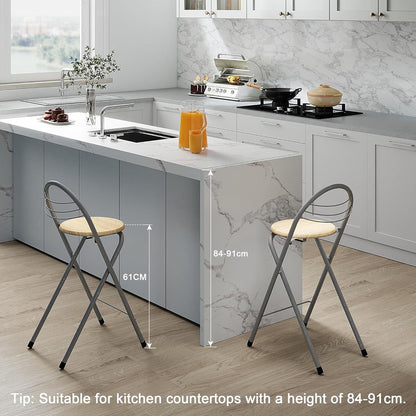Klappbarer Barhocker 2er-Set – Holzoptik & Silber, 61cm Sitzhöhe