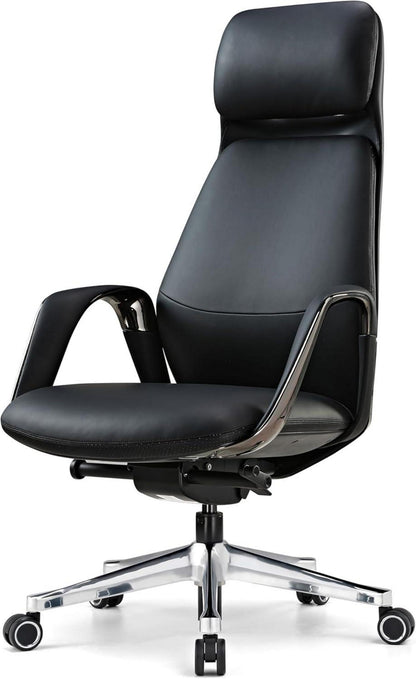 Ergonomischer Chefsessel Leder Bürostuhl - Schwarz
