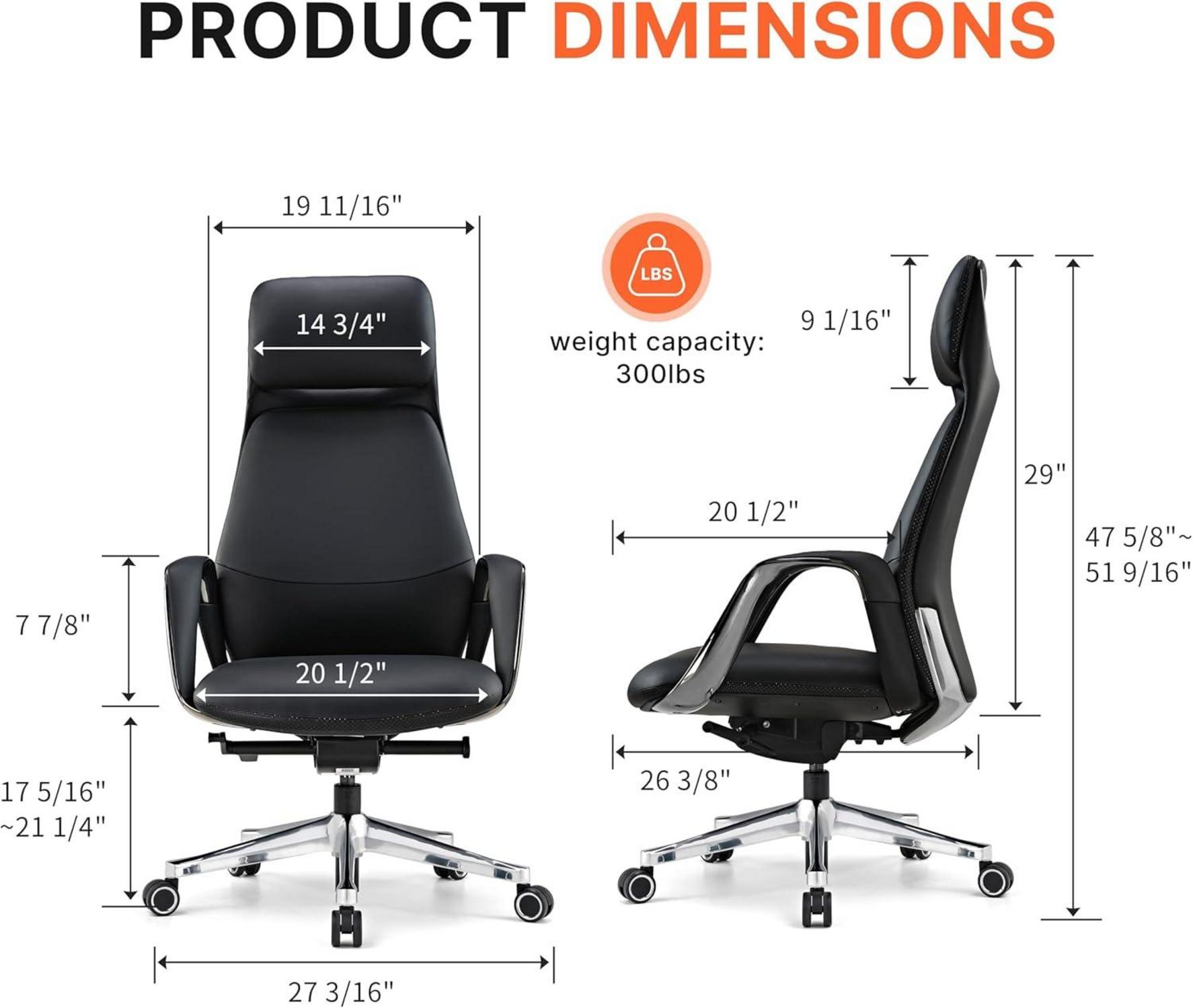Ergonomischer Chefsessel Leder Bürostuhl - Schwarz