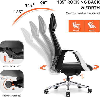 EUREKA ERGONOMIC Chefsessel Bürostuhl Schwarz Nappaleder