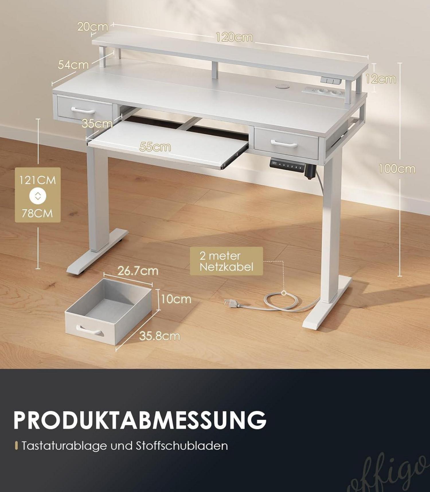 Elektrischer Schreibtisch mit Schubladen 120cm LED