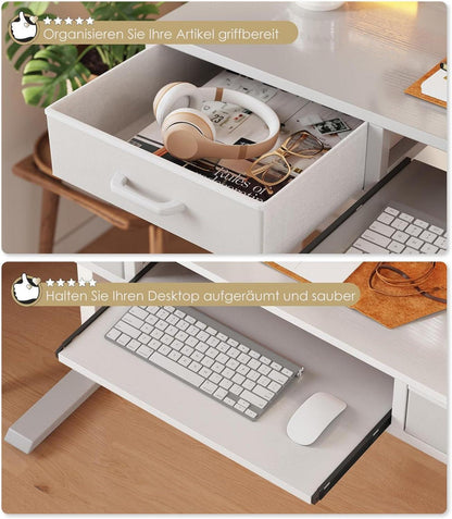 Elektrischer Schreibtisch 120cm Höhenverstellbarer mit Schubladen und LED Lichtleiste White