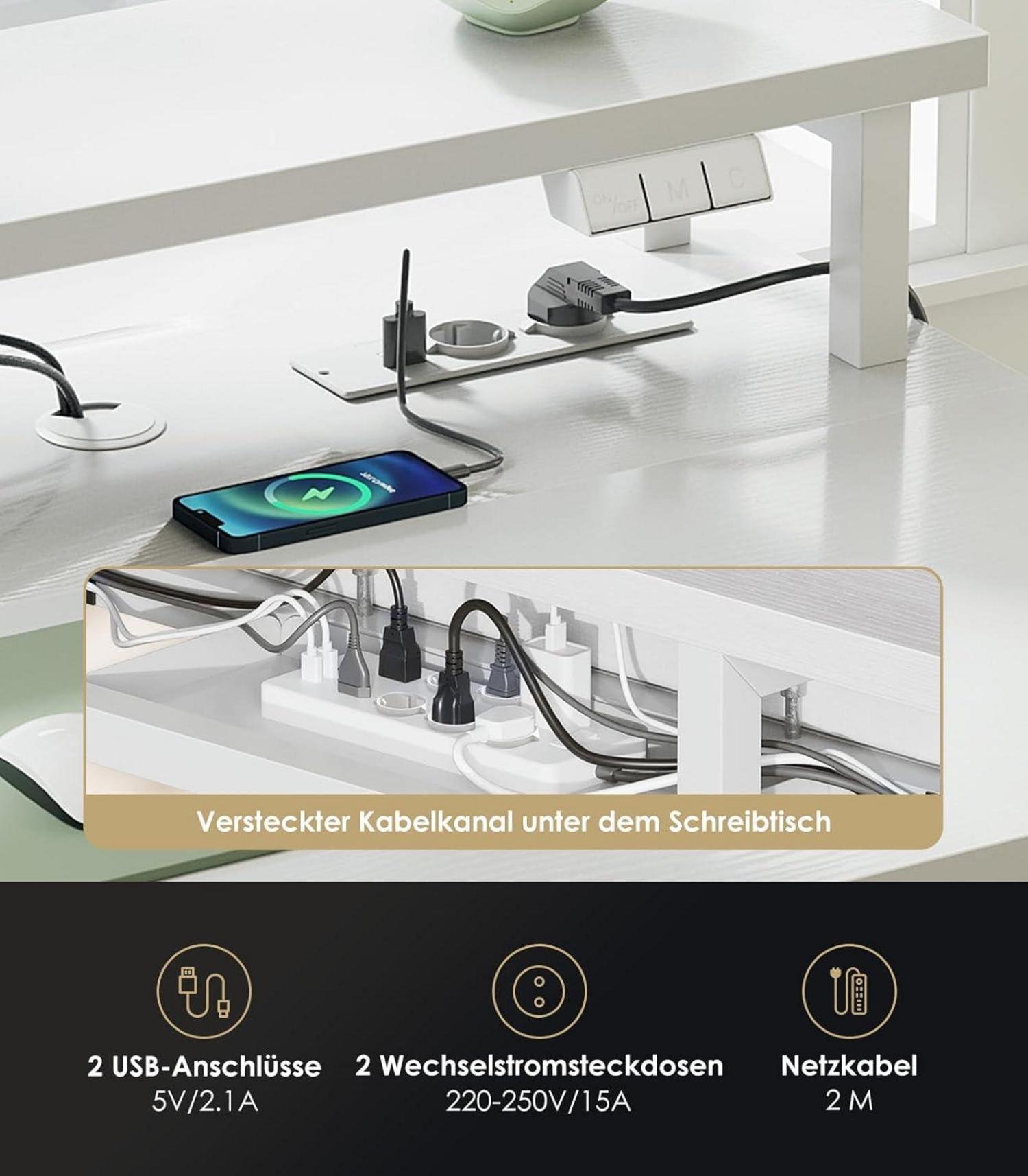 Elektrischer Schreibtisch 120cm Höhenverstellbar LED USB