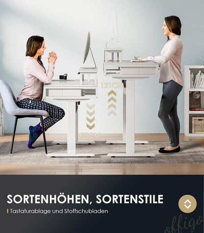 Elektrischer Schreibtisch 120cm Höhenverstellbarer mit Schubladen und LED Lichtleiste White